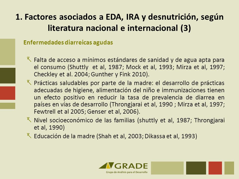 1. Factores asociados a EDA, IRA y desnutrición, según literatura nacional e internacional (3)