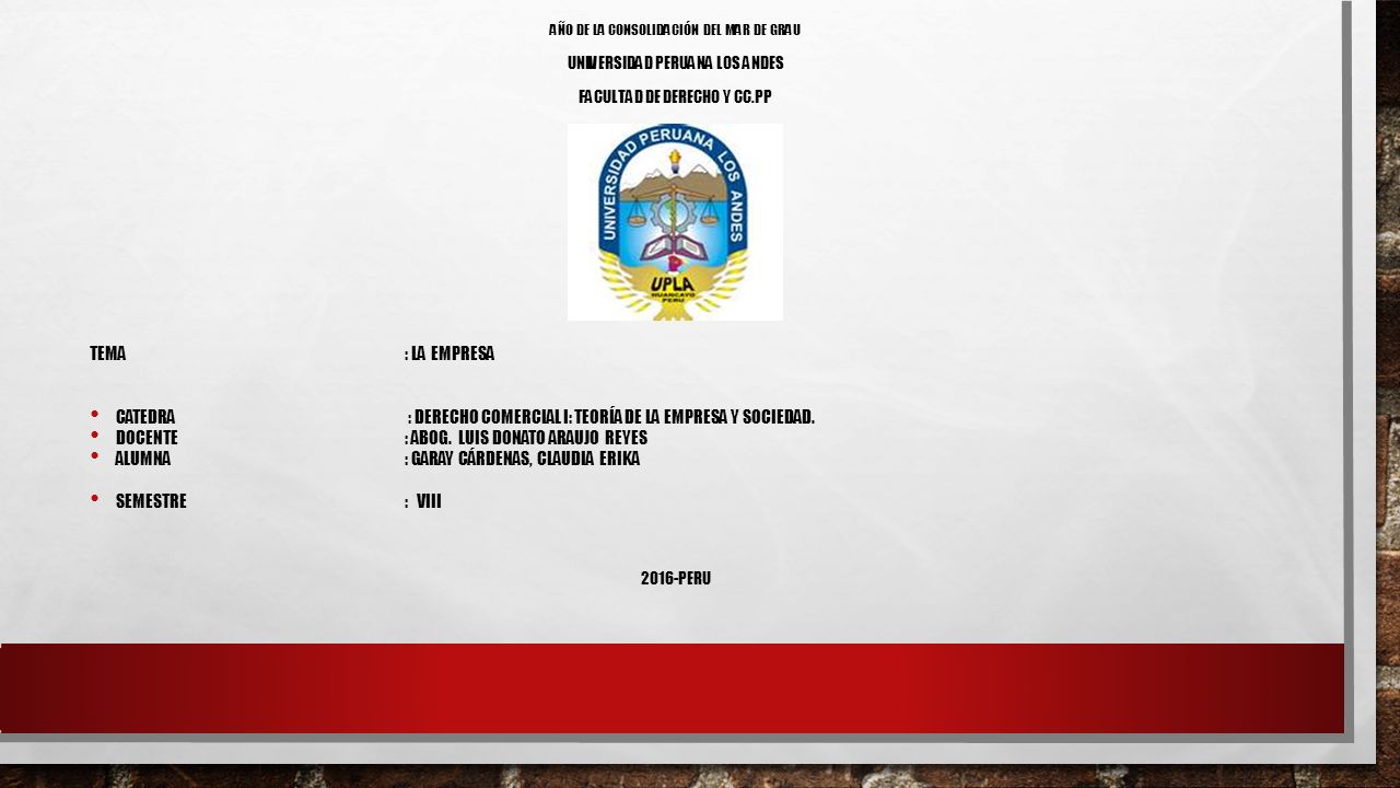 CATEDRA : DERECHO COMERCIAL i: teoría de la empresa y sociedad.