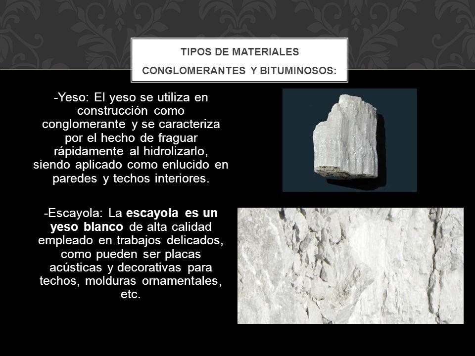 Tipos de materiales conglomerantes y bituminosos: