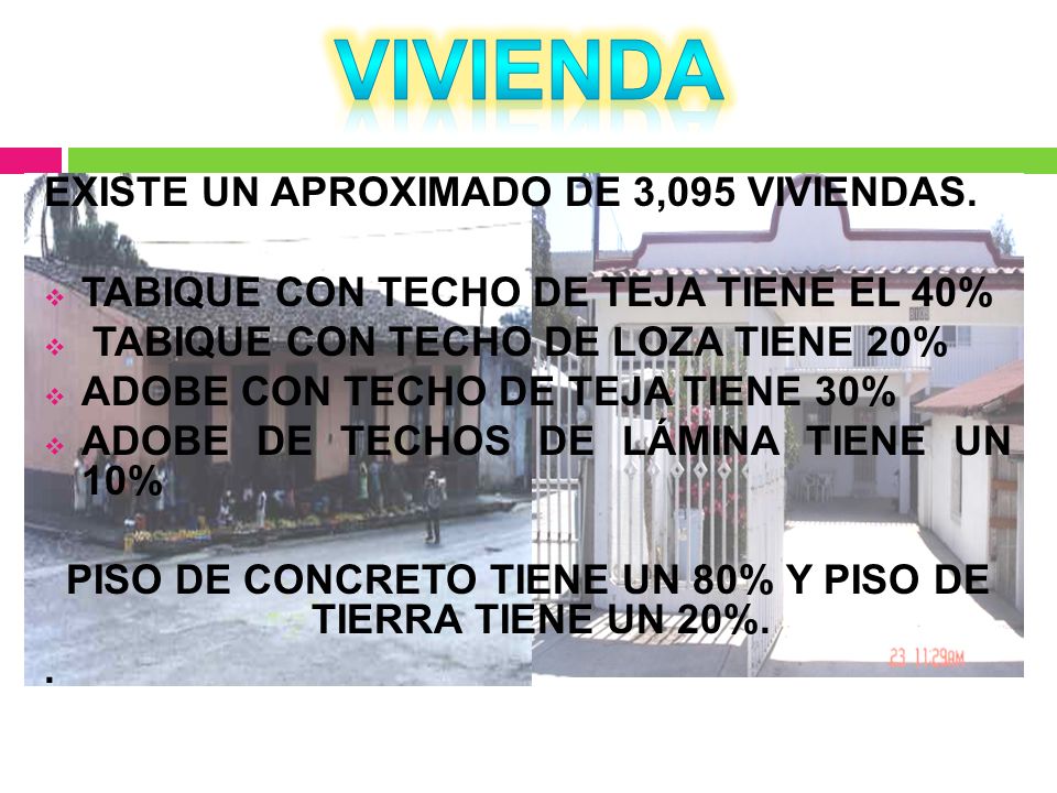 PISO DE CONCRETO TIENE UN 80% Y PISO DE TIERRA TIENE UN 20%.