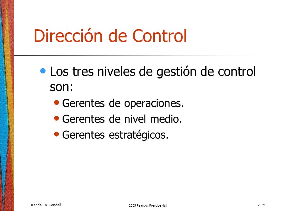 Dirección de Control Los tres niveles de gestión de control son: