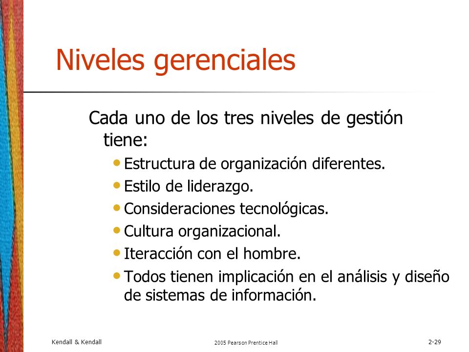 Niveles gerenciales Cada uno de los tres niveles de gestión tiene: