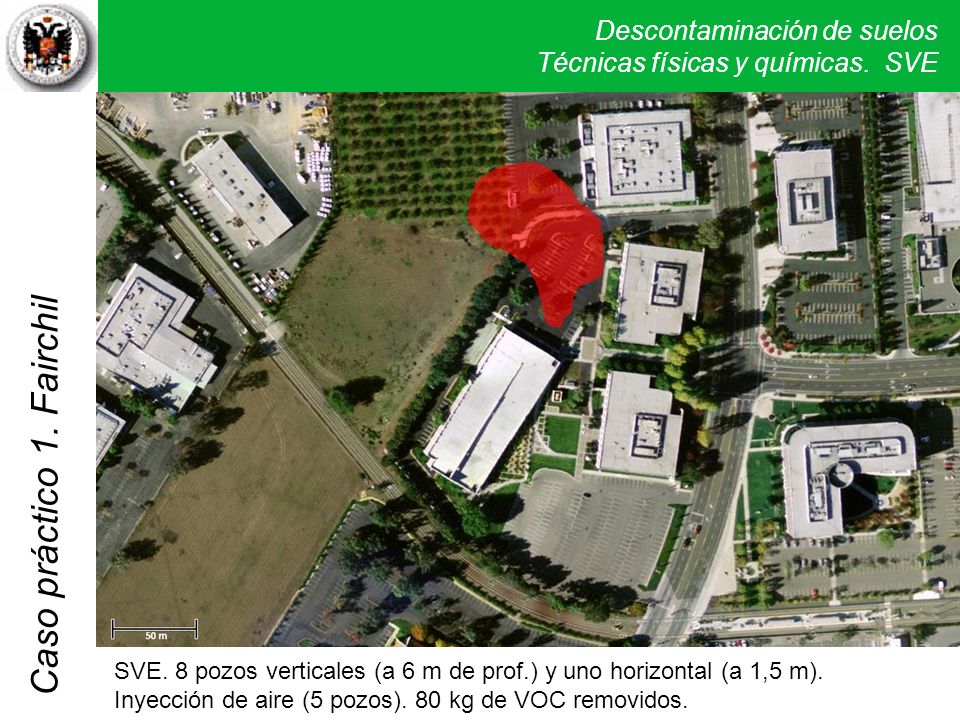 SVE. 8 pozos verticales (a 6 m de prof.) y uno horizontal (a 1,5 m).