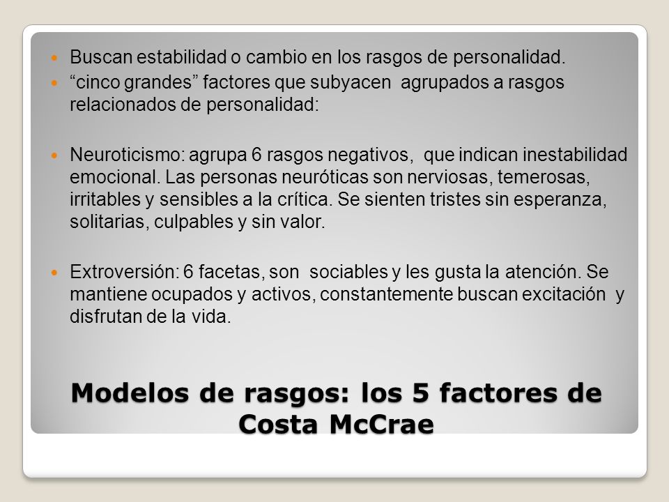 Modelos de rasgos: los 5 factores de Costa McCrae