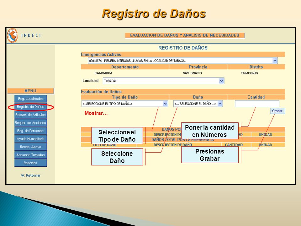 Poner la cantidad en Números Seleccione el Tipo de Daño