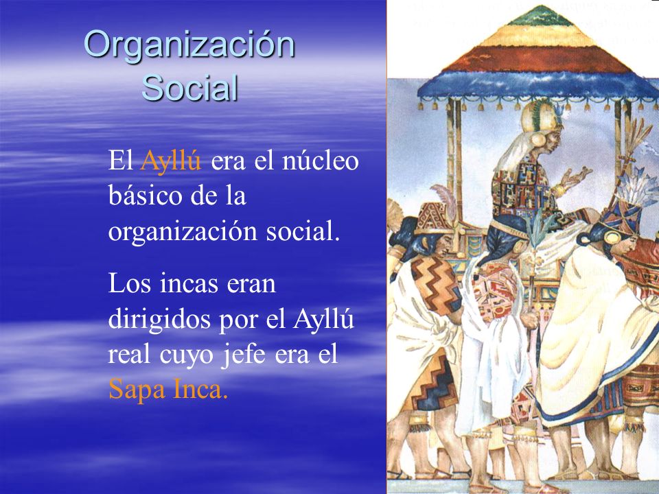 Organización Social El Ayllú era el núcleo básico de la organización social.