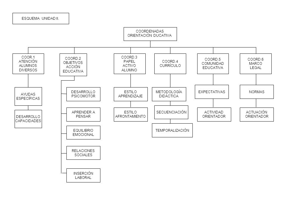 ESQUEMA UNIDAD II. COORDENADAS. ORIENTACIÓN DUCATIVA. COOR.1. ATENCIÓN. ALUMNOS. DIVERSOS. COORD.2.