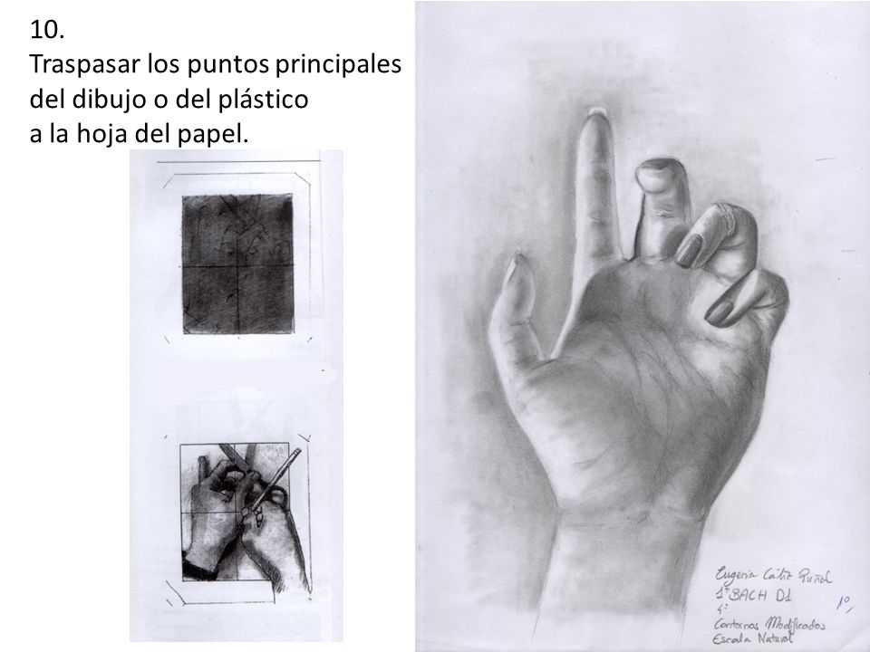 10. Traspasar los puntos principales del dibujo o del plástico a la hoja del papel.