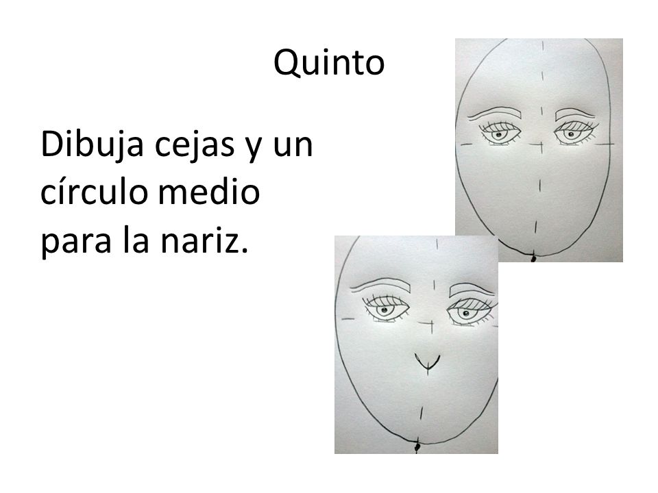 Quinto Dibuja cejas y un círculo medio para la nariz.