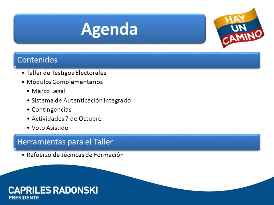 Agenda Contenidos Herramientas para el Taller