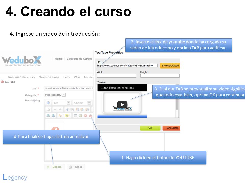 4. Creando el curso Legency 4. Ingrese un video de introducción: