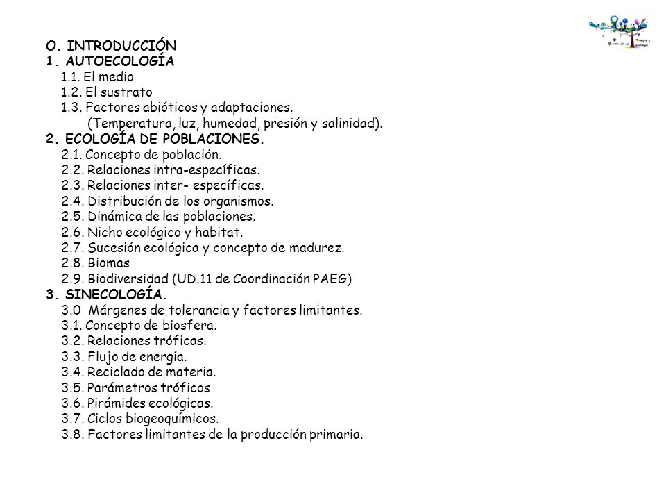 O. INTRODUCCIÓN 1. AUTOECOLOGÍA El medio El sustrato Factores abióticos y adaptaciones.
