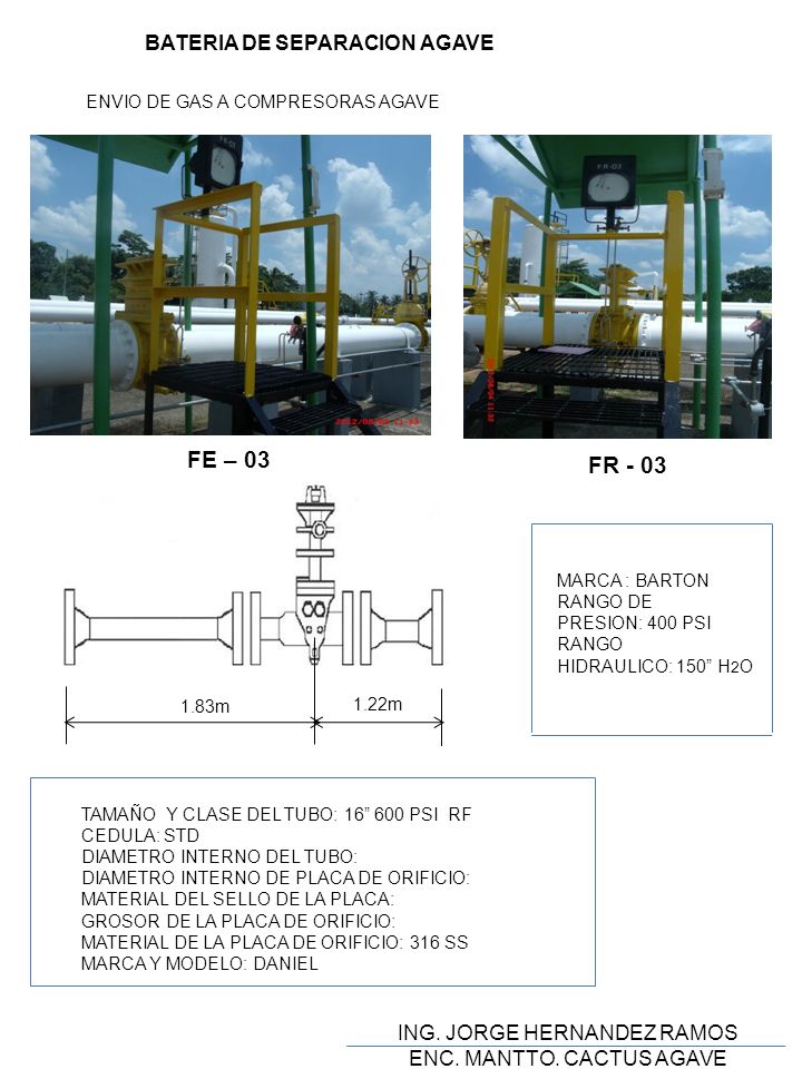 FR - 03 FE – 03 BATERIA DE SEPARACION AGAVE ING. JORGE HERNANDEZ RAMOS