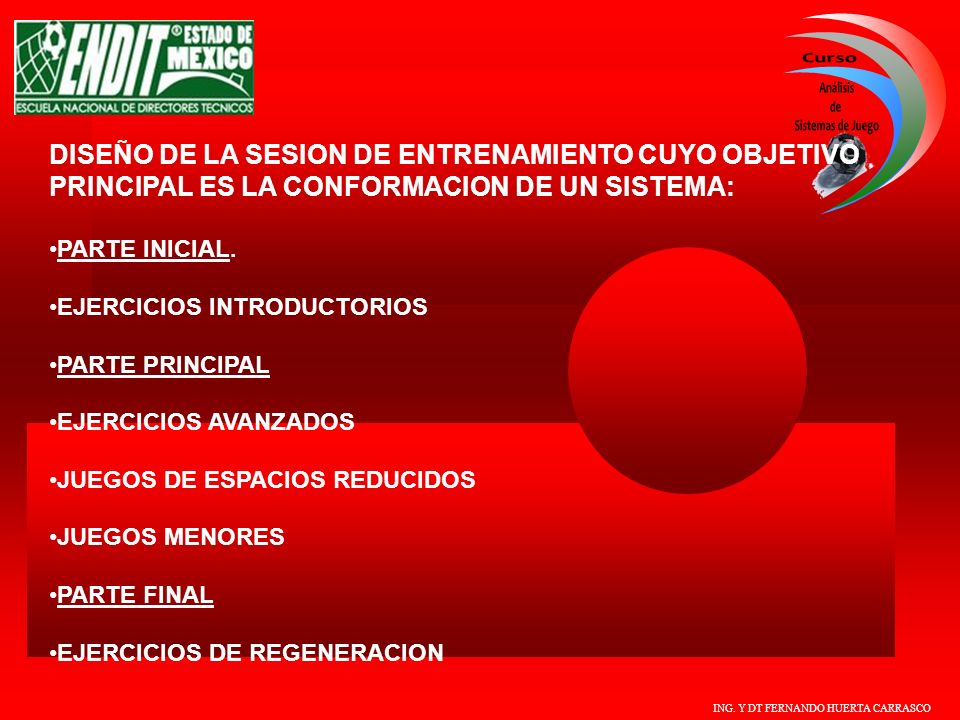 DISEÑO DE LA SESION DE ENTRENAMIENTO CUYO OBJETIVO PRINCIPAL ES LA CONFORMACION DE UN SISTEMA: