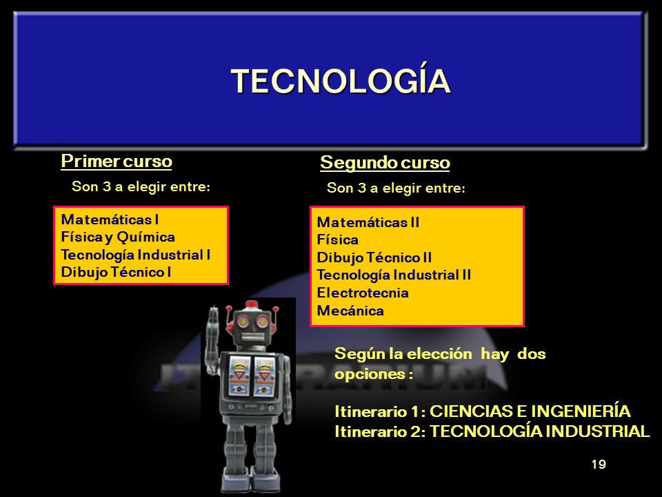 TECNOLOGÍA Primer curso Segundo curso Según la elección hay dos