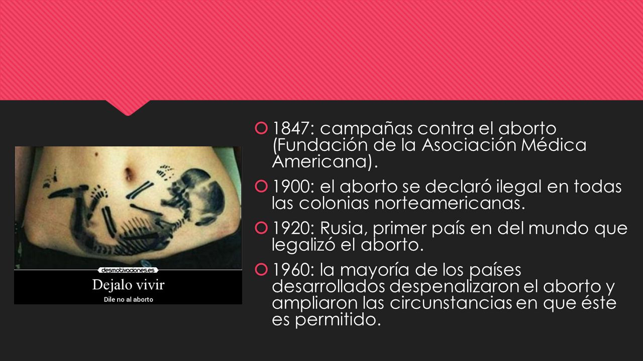 1847: campañas contra el aborto (Fundación de la Asociación Médica Americana).
