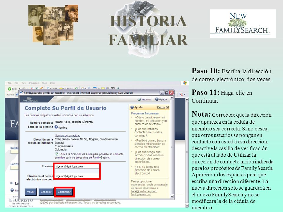 Paso 10: Escriba la dirección de correo electrónico dos veces.