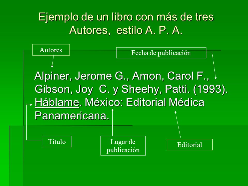 Ejemplo de un libro con más de tres Autores, estilo A. P. A.