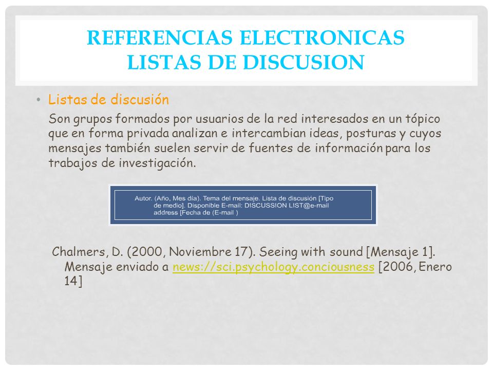 REFERENCIAS ELECTRONICAS LISTAS DE DISCUSION