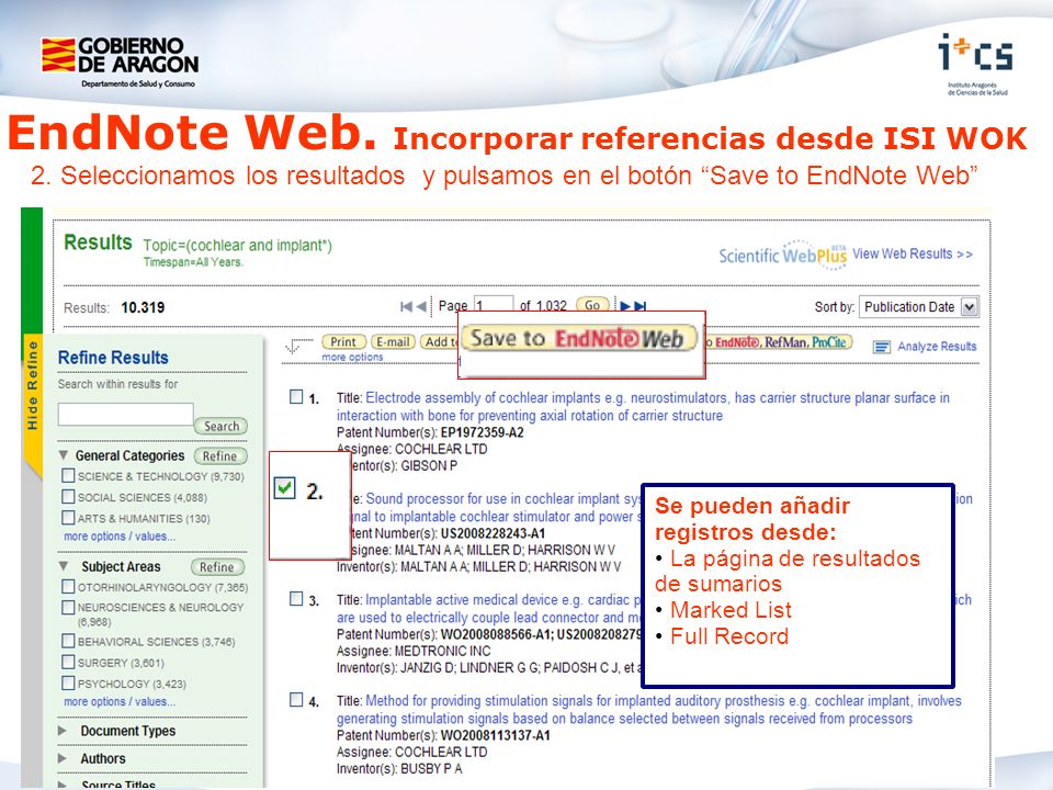 EndNote Web. Incorporar referencias desde ISI WOK