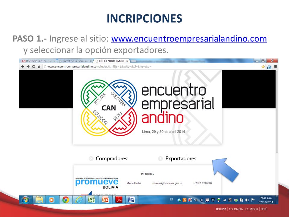 INCRIPCIONES PASO 1.- Ingrese al sitio:   y seleccionar la opción exportadores.