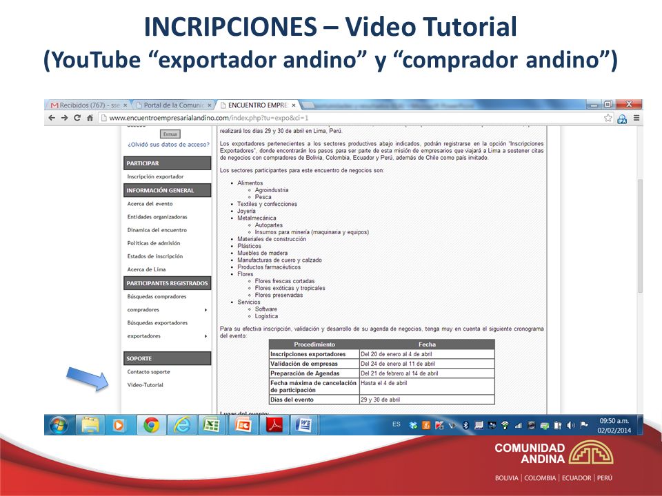 INCRIPCIONES – Video Tutorial (YouTube exportador andino y comprador andino )