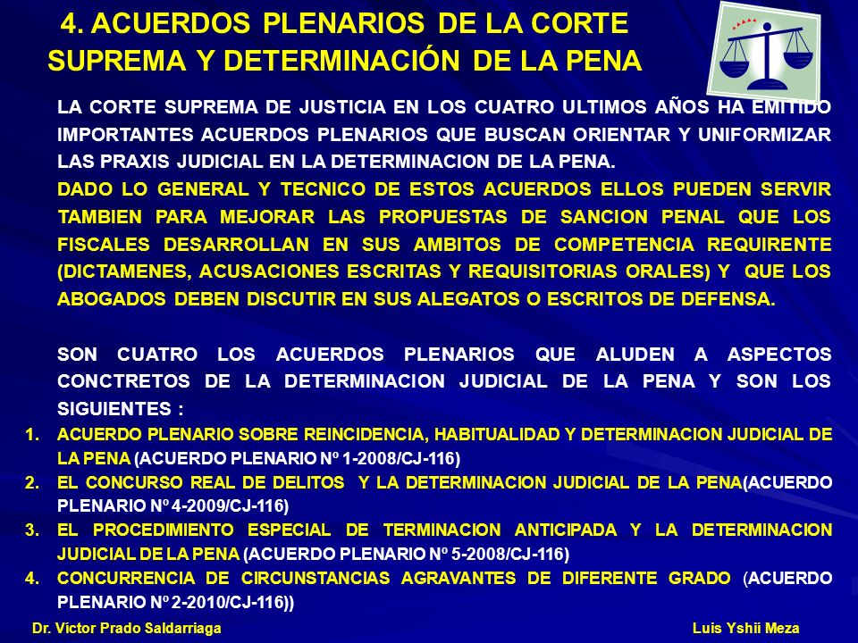 4. ACUERDOS PLENARIOS DE LA CORTE SUPREMA Y DETERMINACIÓN DE LA PENA