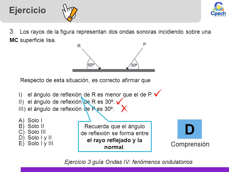 Ejercicio 3. Los rayos de la figura representan dos ondas sonoras incidiendo sobre una. MC superficie lisa.