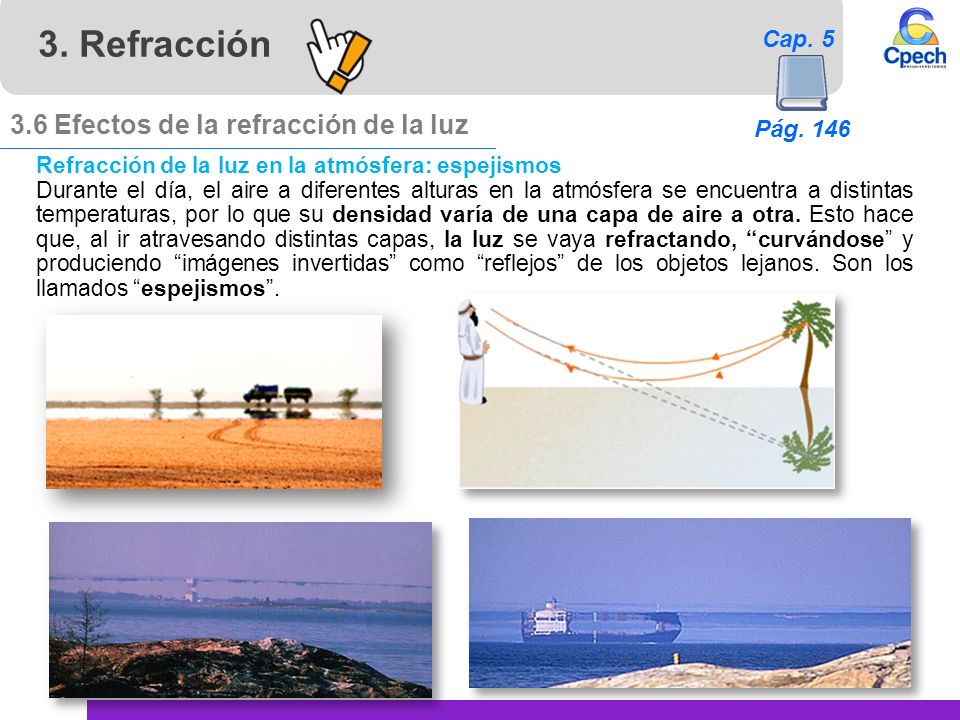 3. Refracción N 3.6 Efectos de la refracción de la luz Cap. 5 Pág. 146