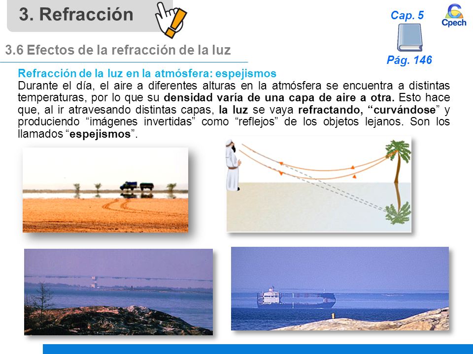 3. Refracción N 3.6 Efectos de la refracción de la luz Cap. 5 Pág. 146