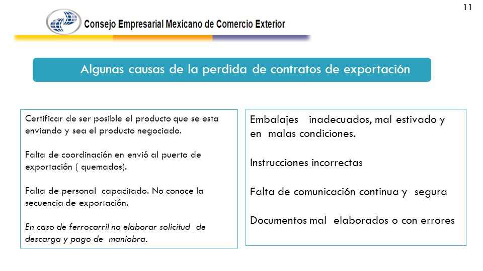 Algunas causas de la perdida de contratos de exportación