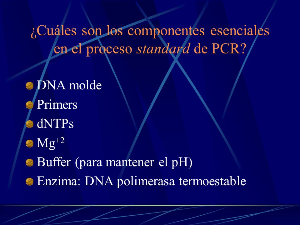 ¿Cuáles son los componentes esenciales en el proceso standard de PCR