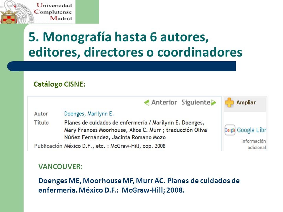 5. Monografía hasta 6 autores, editores, directores o coordinadores