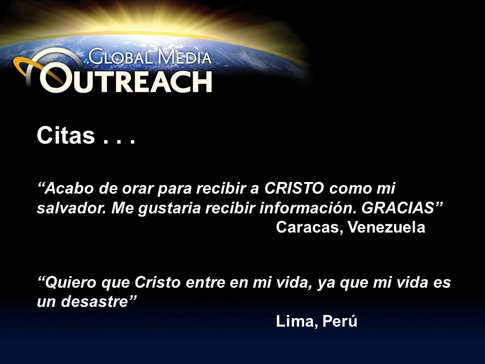 Slide 5 of 7 Citas Acabo de orar para recibir a CRISTO como mi salvador. Me gustaria recibir información. GRACIAS Caracas, Venezuela.