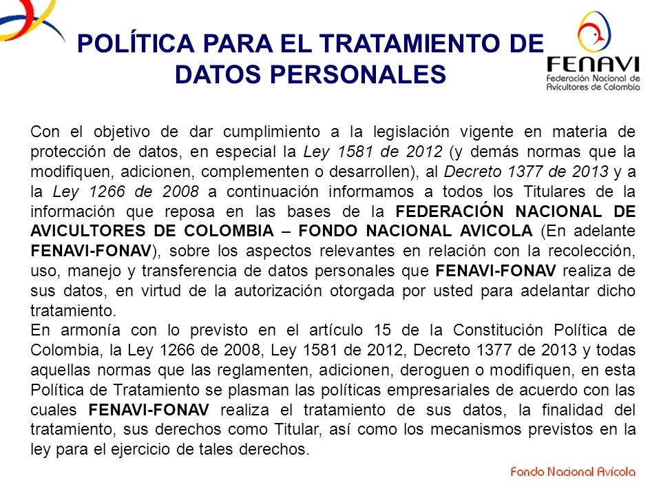 POLÍTICA PARA EL TRATAMIENTO DE DATOS PERSONALES - ppt descargar