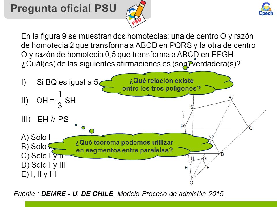 Pregunta oficial PSU Fuente : DEMRE - U. DE CHILE, Modelo Proceso de admisión