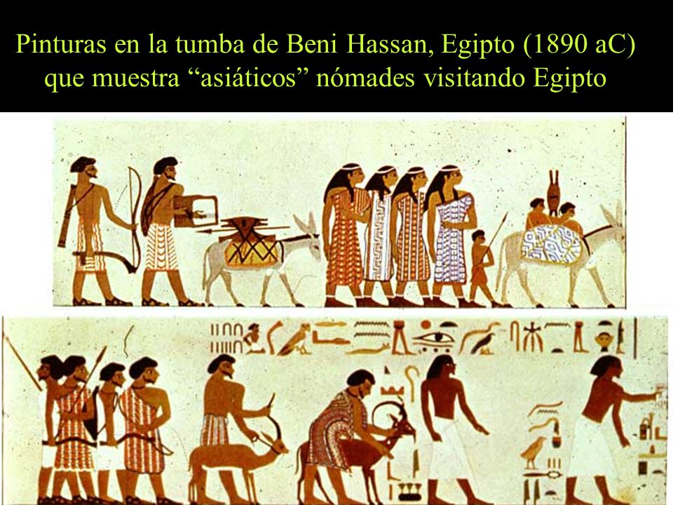 Pinturas en la tumba de Beni Hassan, Egipto (1890 aC) que muestra asiáticos nómades visitando Egipto
