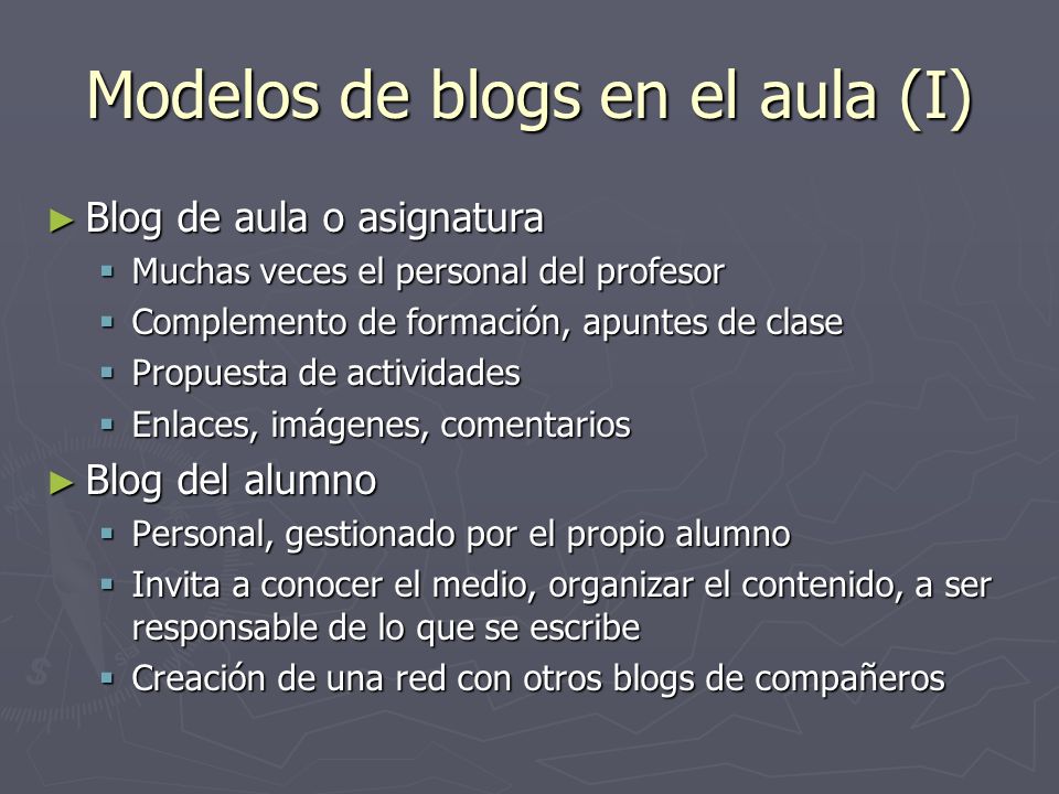 Modelos de blogs en el aula (I)