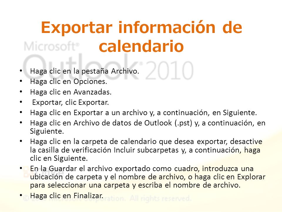 Exportar información de calendario