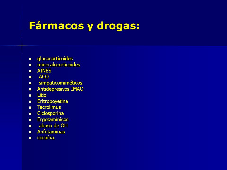 Fármacos y drogas: glucocorticoides mineralocorticoides AINES ACO