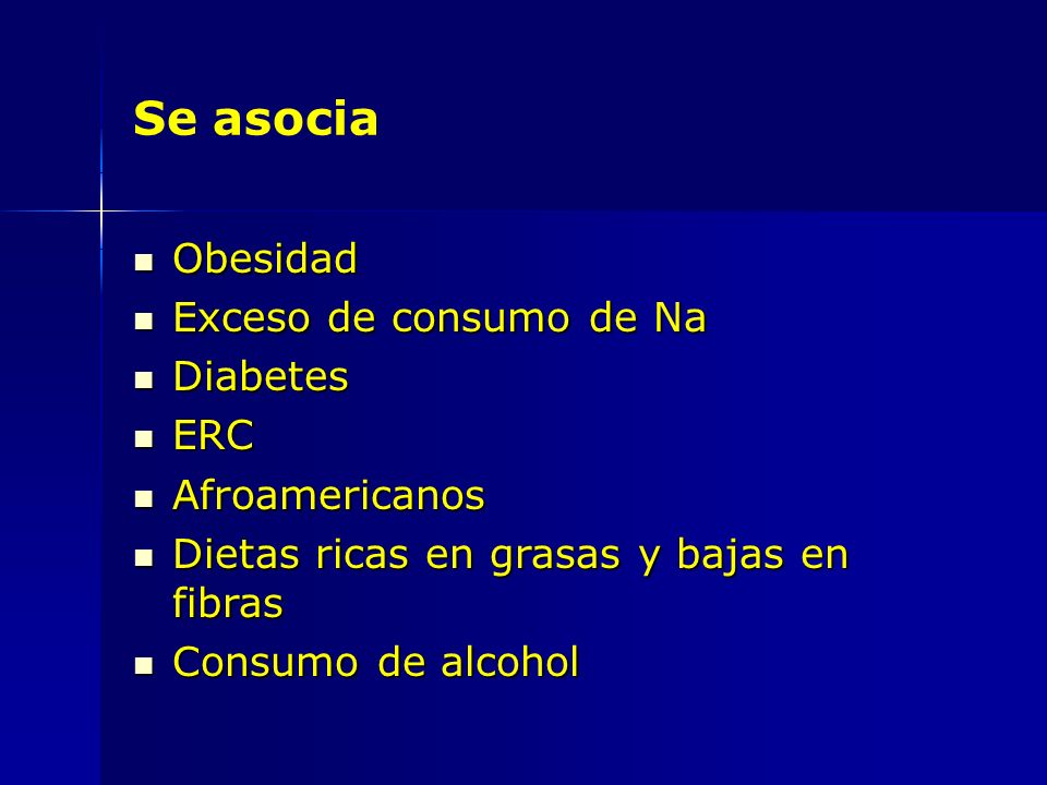 Se asocia Obesidad Exceso de consumo de Na Diabetes ERC Afroamericanos