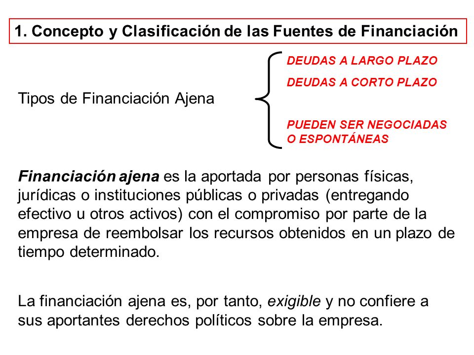 1. Concepto y Clasificación de las Fuentes de Financiación