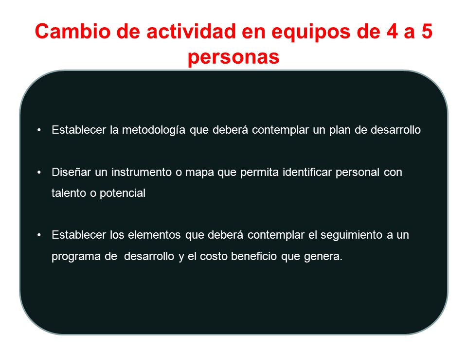 Cambio de actividad en equipos de 4 a 5 personas