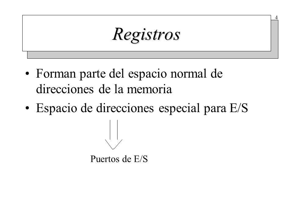 Operaciones de E/S El S.O. escribe órdenes y parámetros en los registros. El controlador acepta la orden y comienza a trabajar.