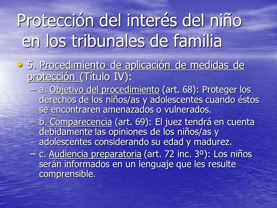 Protección del interés del niño en los tribunales de familia