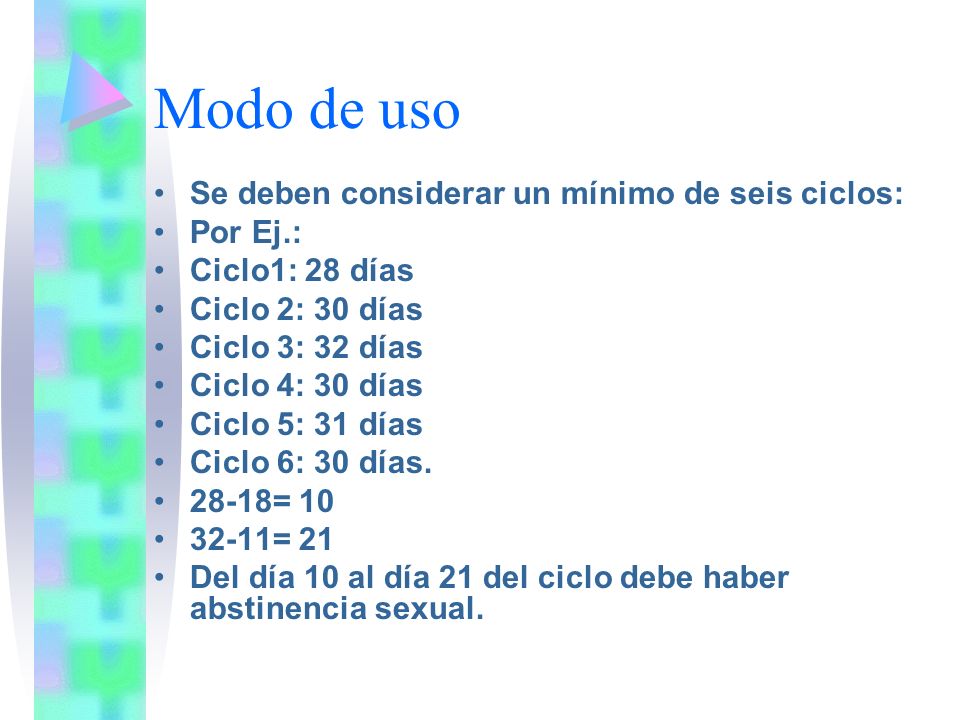 Modo de uso Se deben considerar un mínimo de seis ciclos: Por Ej.: