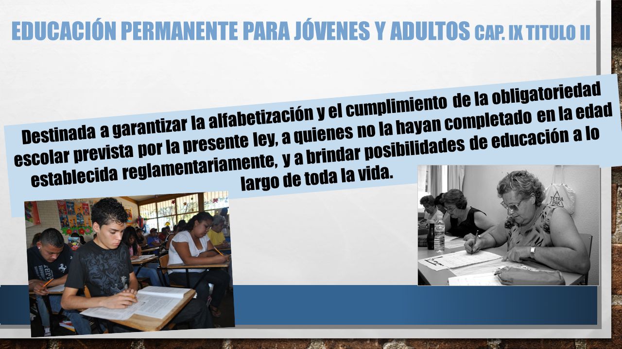 EDUCACIÓN permanente para jóvenes y adultos cap. ix titulo ii