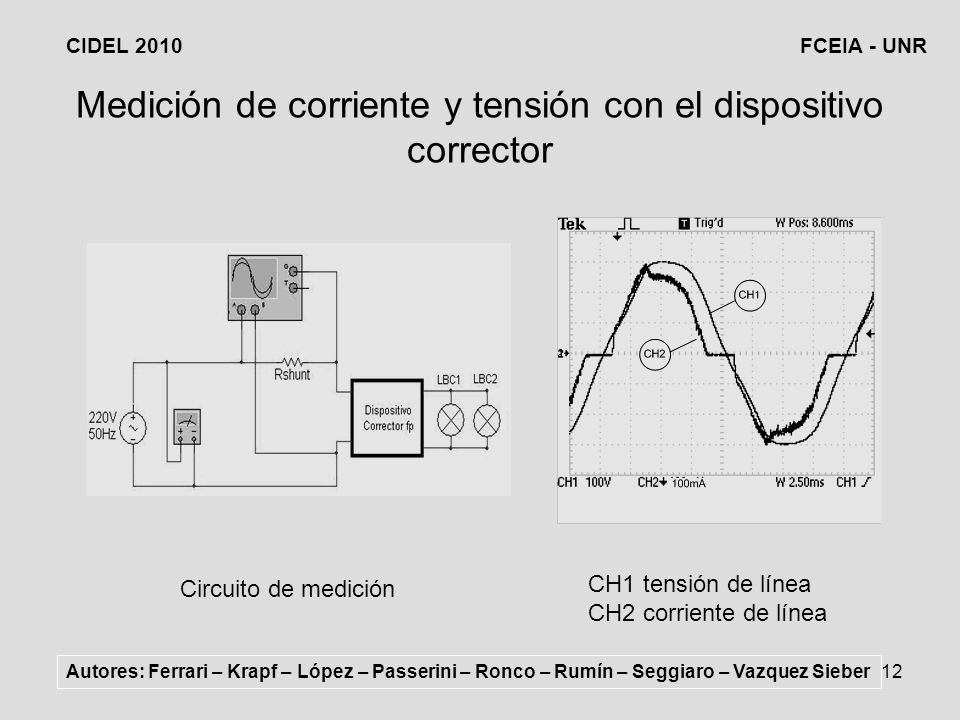 Medición de corriente y tensión con el dispositivo corrector