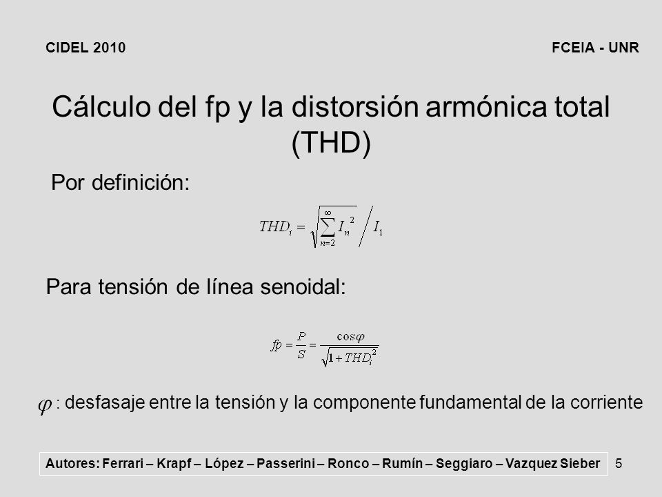 Cálculo del fp y la distorsión armónica total (THD)
