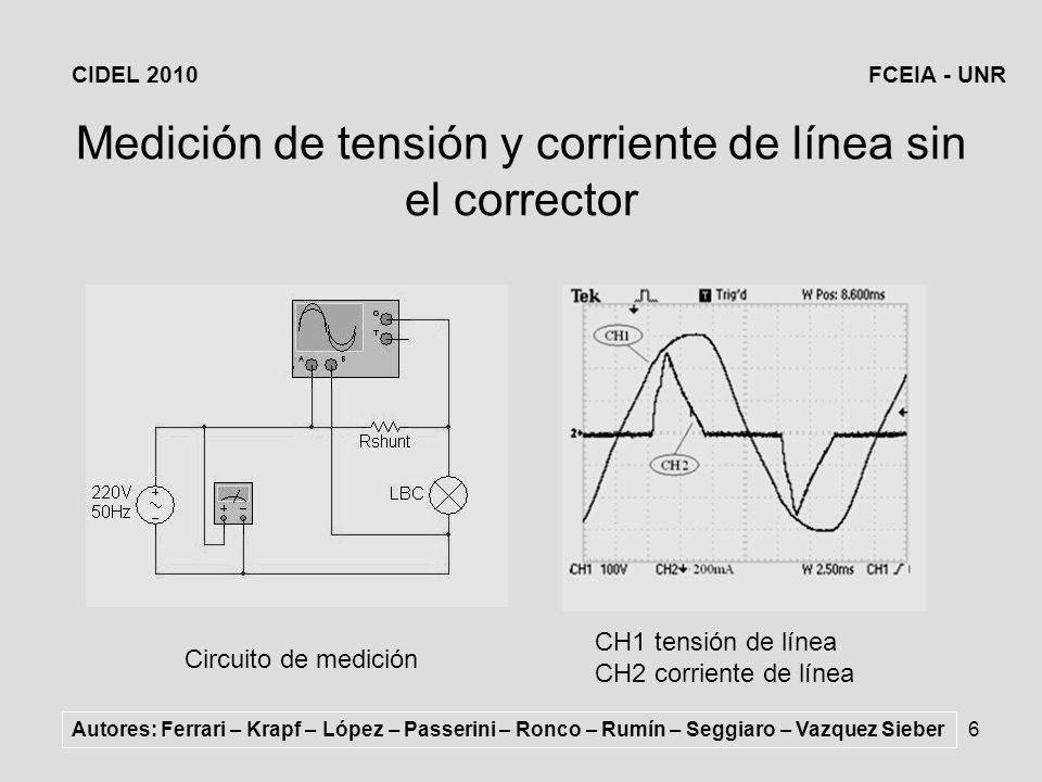 Medición de tensión y corriente de línea sin el corrector